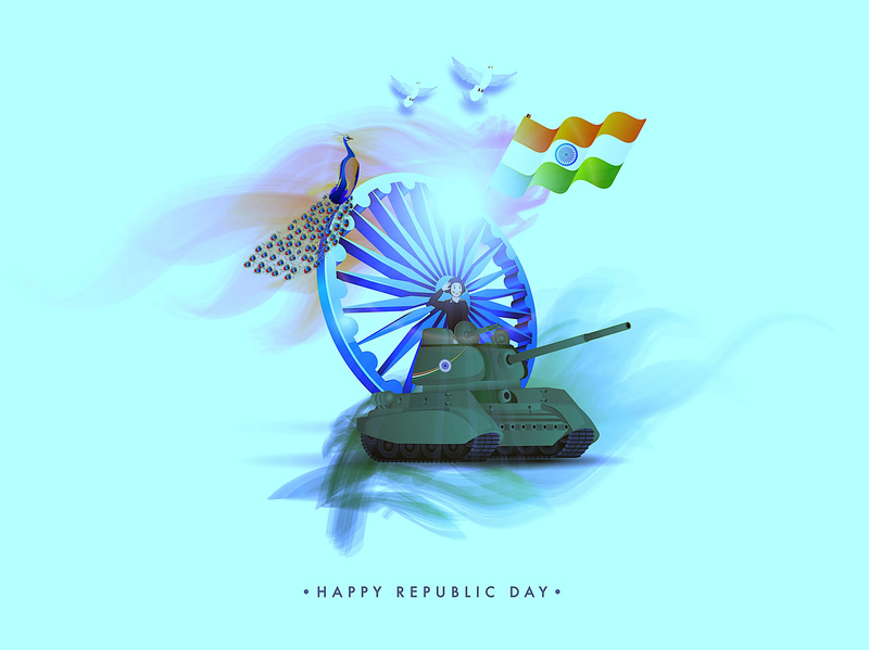 Indian Army Poster Saluting Officer with Military Tank - Patriotic Military Illustration for Events and Celebrations