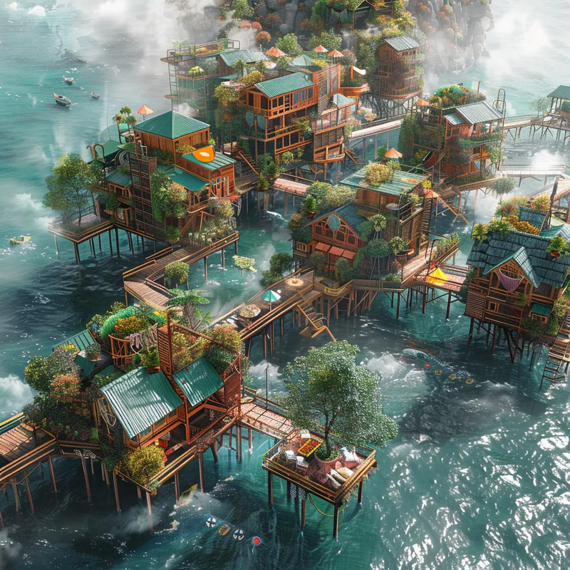 Azure Haven - Stilted Coastal Metropolis Concept Art - Immersive Architectural Concept Art for Designers and Creatives