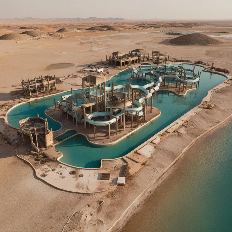 Abandoned Water Park Dead Sea Mystery Drone - Cinematic Travel Stock Video for Adventure Filmmakers and Explorers