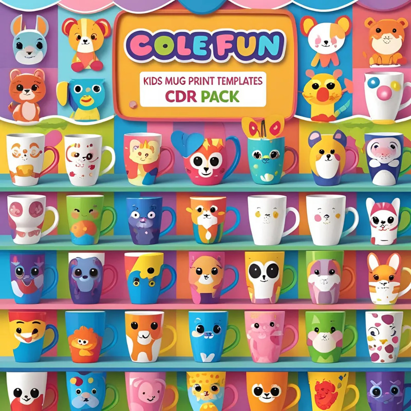 75+ Kids Mug Print Templates CDR Pack - Creative and Playful Mug Designs for Children's Gifts and DIY Crafts