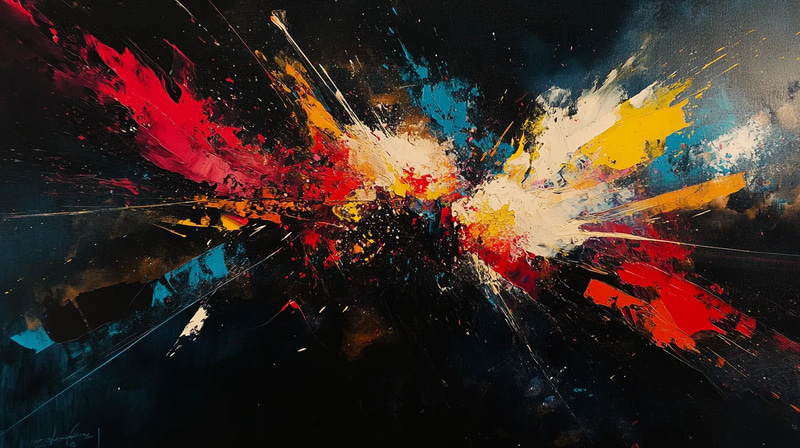 Chaotic Abstract Explosion Artwork - Vibrant Abstract Painting for Artistic Expression and Creative Spaces