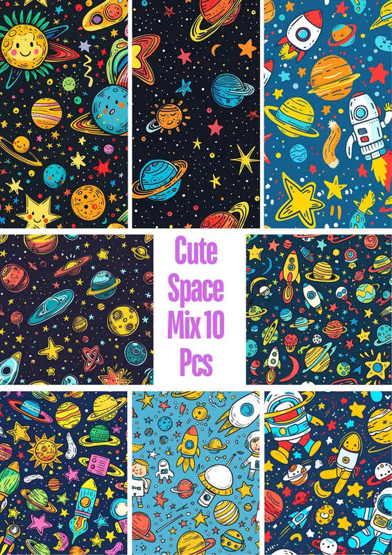 10 Cosmic Kawaii Space Adventure Patterns - Playful Anime-Inspired Designs for Creative Printables and Crafts