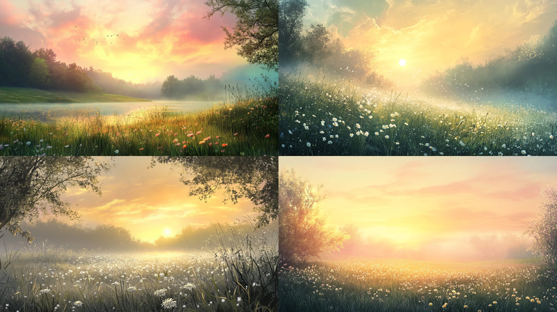 Spring Sunrise Landscape - Serene Studio Landscape Art for Tranquil Nature Decor and Creative Spaces