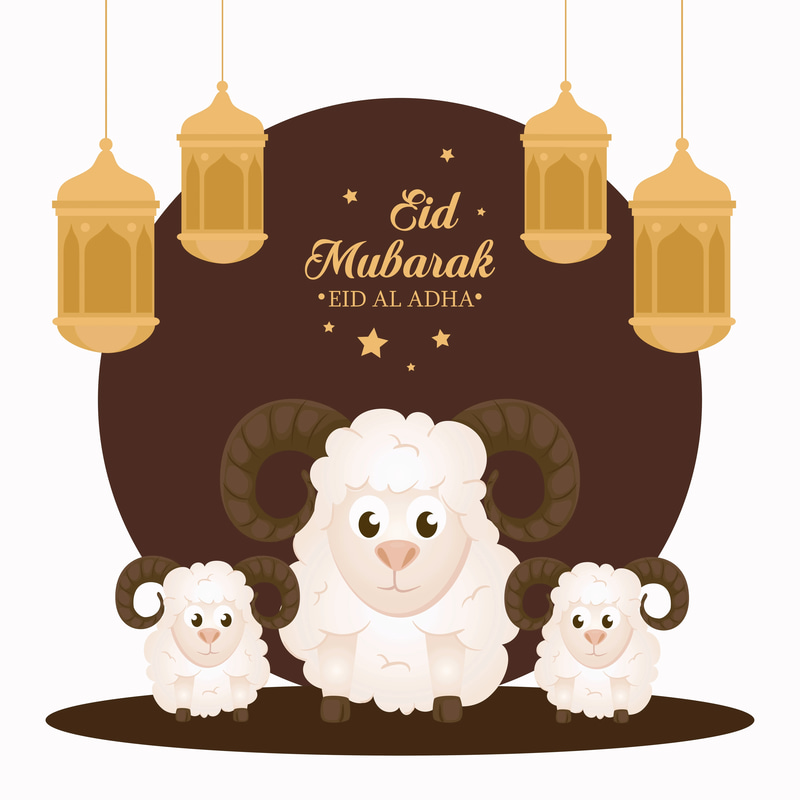 Eid al-Adha Poster - Goats & Lanterns Islamic Feast Design - Festive Islamic Celebration Poster for Cultural & Religious Events