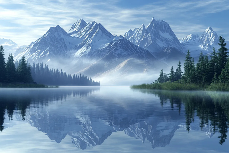 Serene Mountain Lake - Tranquil Landscape Art for Nature Lovers and Creative Spaces