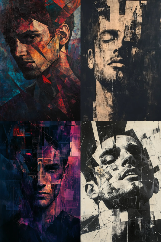 Moody Abstract Male Portrait with Sharp Tones - Expressive Abstract Portrait Art for Creative Projects and Visual Storytelling