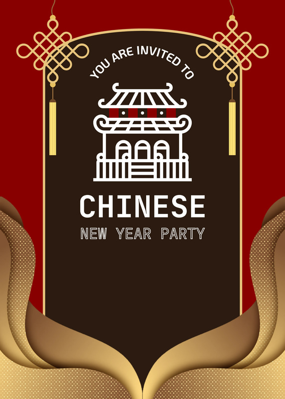 Gold Bold Chinese New Year Party Invite - Elegant Festive Invitation Template for Seasonal Celebrations and Event Hosts