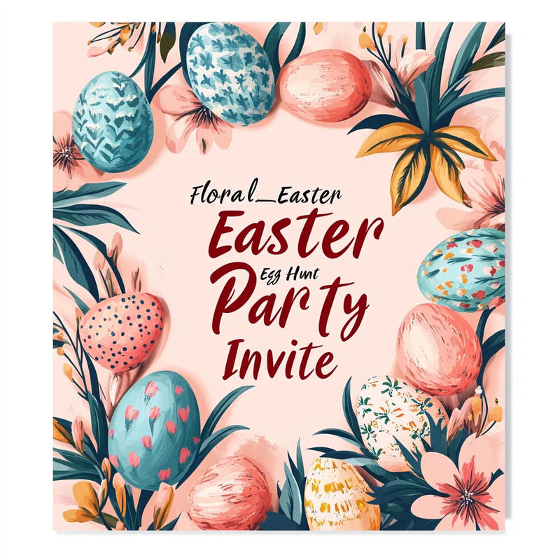 Floral Easter Egg Hunt Party Invite - Elegant Spring-Themed Invitation for Festive Family Gatherings and Creative Hosts