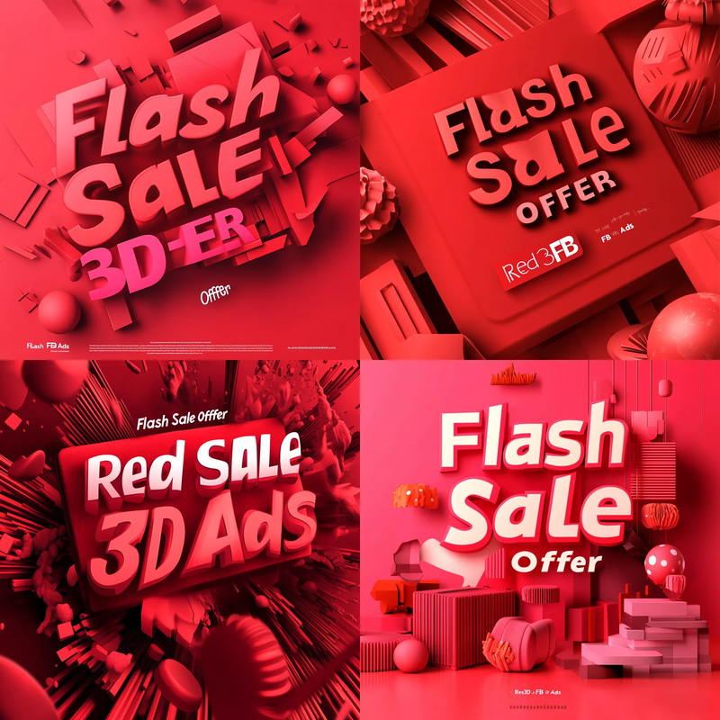 Flash Sale Offer - Red 3D FB Ads - Vibrant 3D Facebook Ad Templates for Engaging Social Campaigns and Fast Conversions