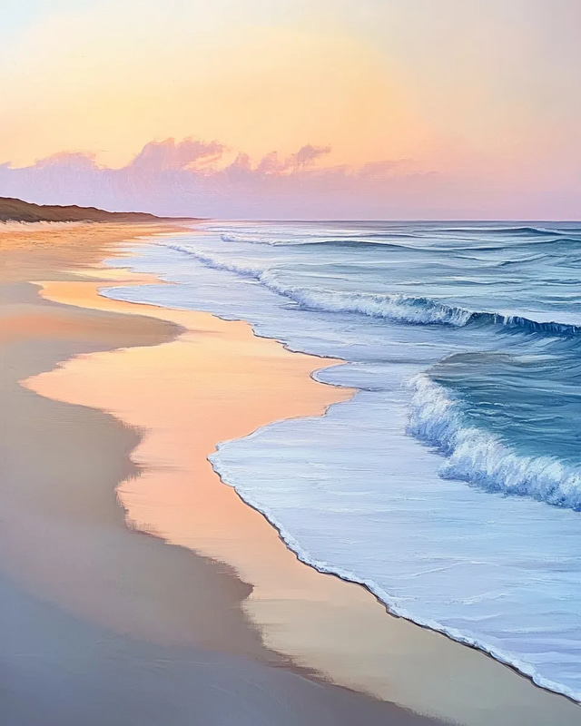 Sunrise Beach Serenity - Tranquil Seascape Landscape Art for Relaxing Spaces and Creative Decor