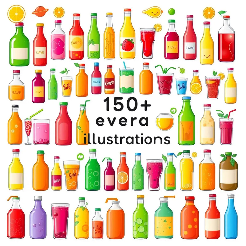 150+ Beverage Vector Illustrations - CDR Drinks and Bottle Art Collection for Designers and Marketers
