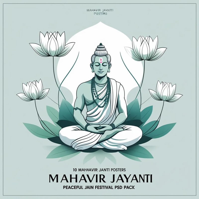 10 Mahavir Jayanti Posters - Peaceful Jain Festival Visuals for Marketing & Brand Storytelling