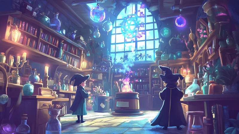 Wizberry Academy - Spellcasting Classroom - Playful Fantasy Art for Enchanting Storytelling and Creative Projects