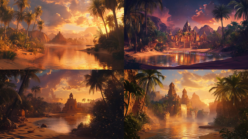 Sunscar Shrine Mirage Temple Oasis - Fantasy Environment Art for Immersive Worldbuilding and Game Design