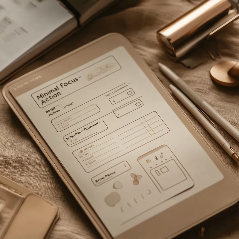 Minimal Focus Beige Brown Action Planner - Streamlined Goal Planning for Focused Productivity and Personal Growth