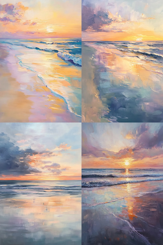 Tranquil Beach Sunset Impressionist Art - Serene Impressionist Painting for Relaxing Home Decor and Creative Projects