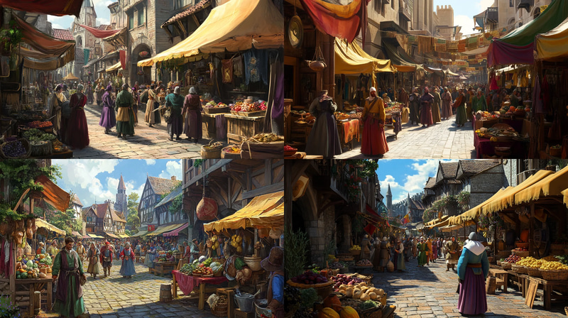 Bustling Medieval Marketplace Pixel Scene - Vibrant Pixel Art for Game Developers and Storytellers