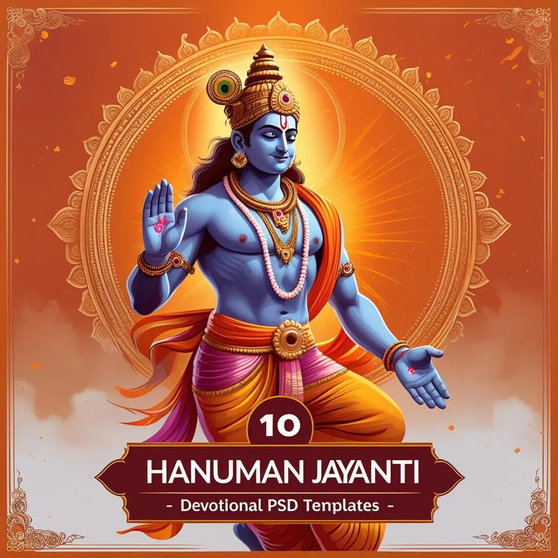 10 Hanuman Jayanti Posters - Devotional PSD Templates - Vibrant Religious Banner Designs for Marketers and Spiritual Campaigns