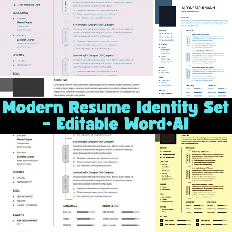 Modern Resume Identity Set - Editable Word+AI - Sleek Business Templates for Professional Branding and Career Growth