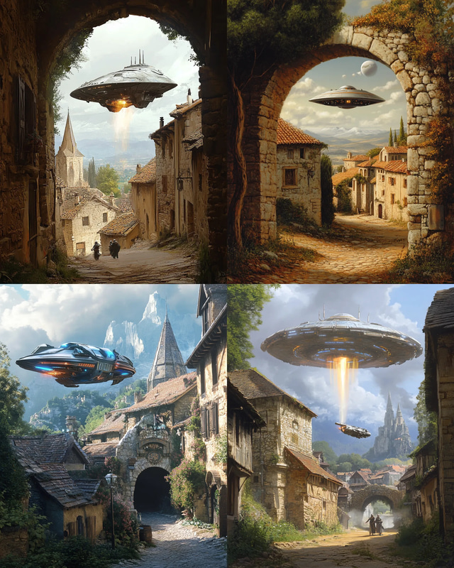 Medieval Town with a Portal to the Future - Time Travel Art - Cinematic Sci-Fi Visuals for Creative Storytelling and Design