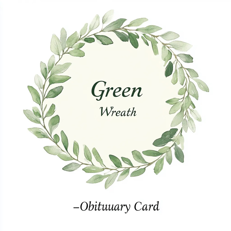 Green Wreath Obituary Card - Elegant and Soothing Funeral Invitation for Thoughtful Memorials