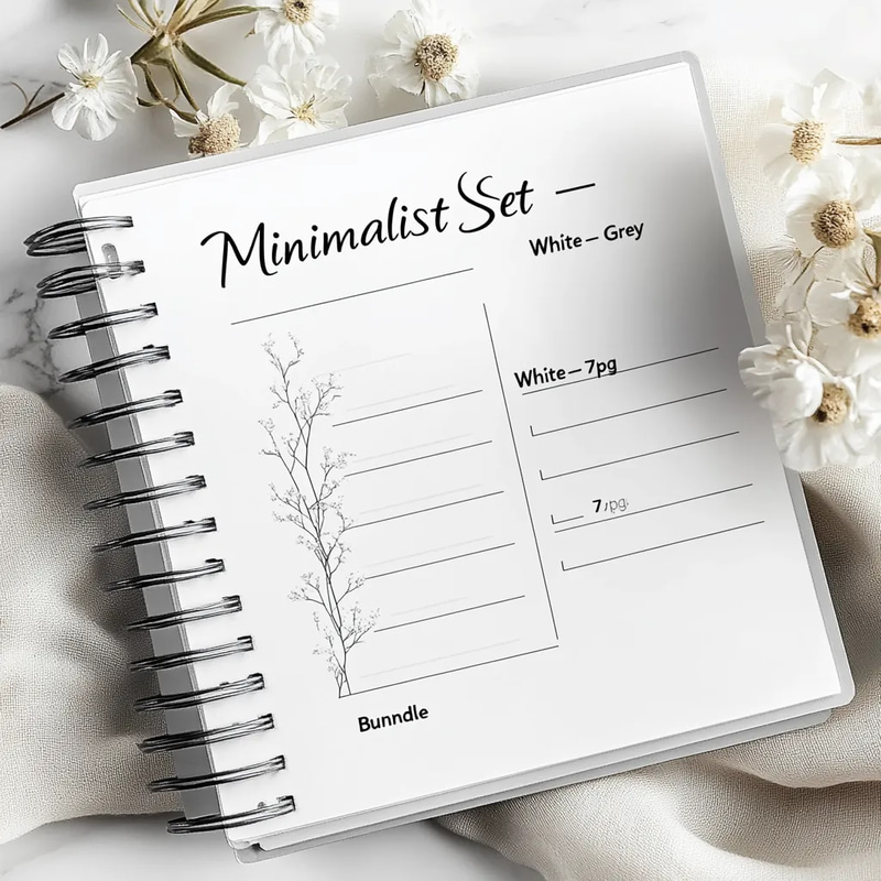 Minimalist Set White Grey 7pg Bundle - Clean and Elegant VisionMap Goal Planner for Personal and Professional Success