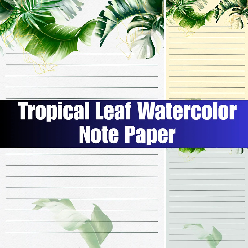 Tropical Leaf Watercolor Note Paper - Elegant Office Stationery Templates for Professional & Creative Use