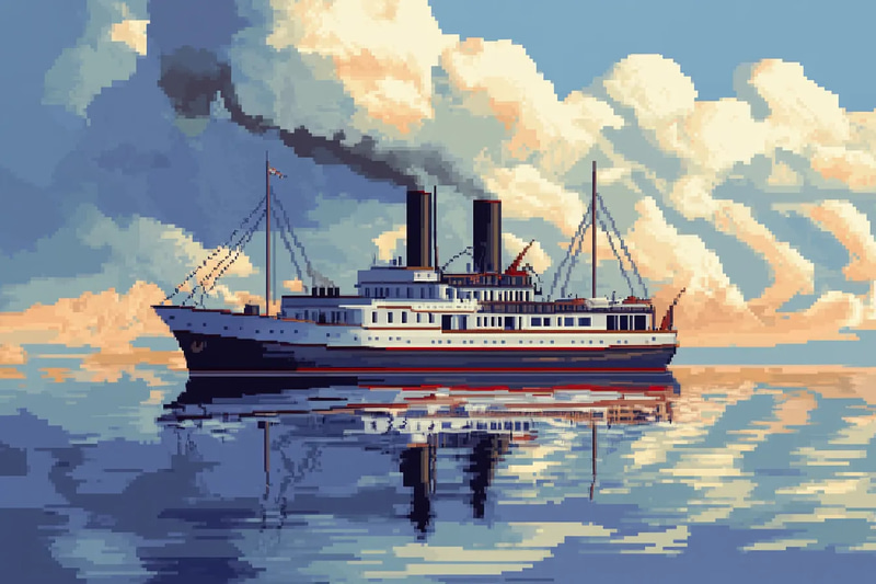 Steamship Sailing Pixel Art Scene - Retro Pixel Art for Game Developers and Digital Creators