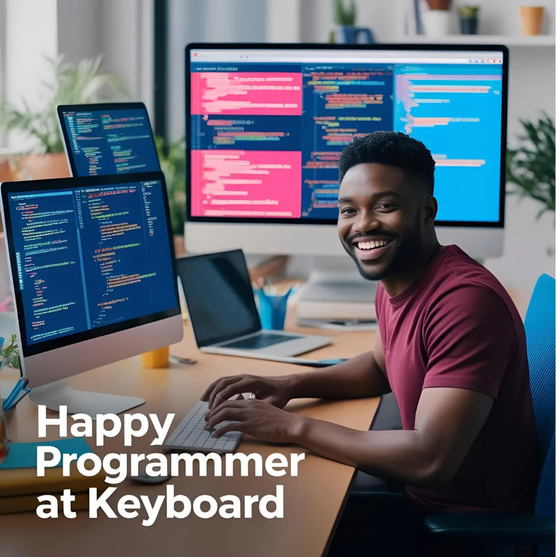 Happy Programmer At Keyboard - Cinematic Business & Technology Stock Video for Professional Content Creators