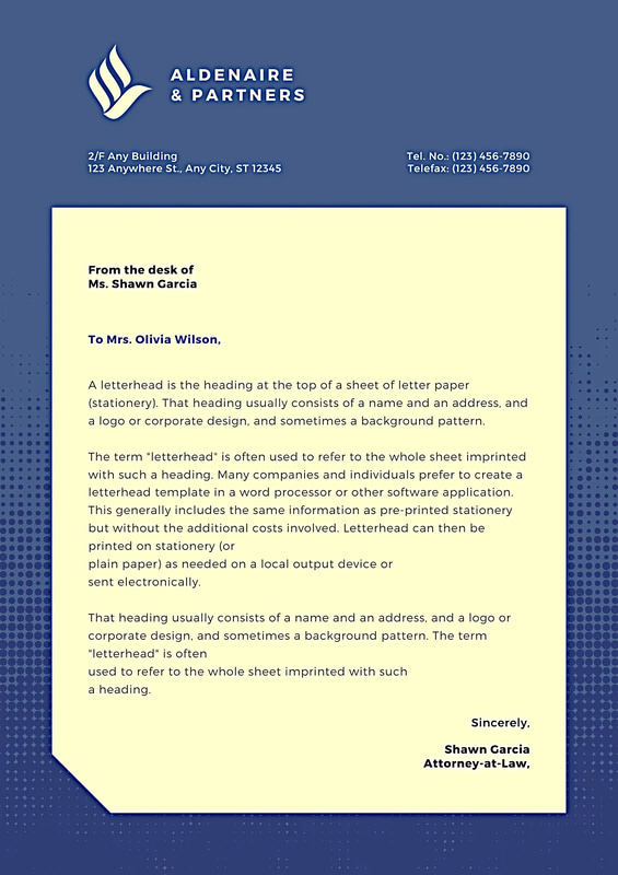 Modern Law Firm Letterhead - Blue & White - Sleek Corporate Stationery Template for Professional Legal Branding