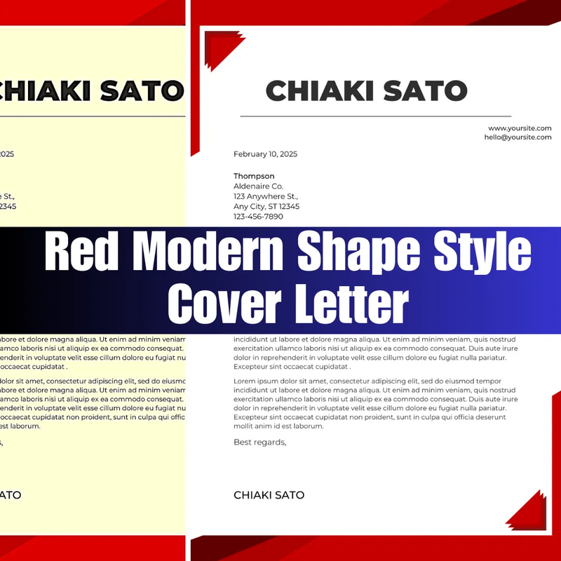 Red Modern Shape Style Cover Letter - Sleek Business Cover Letter Template for Professional Applications and Commercial Use