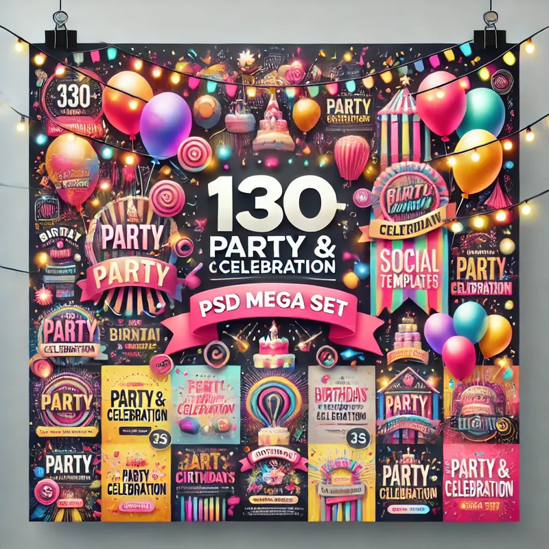 130+ Party & Celebration PSD Mega Set - Vibrant Multi-Channel Social Media Ad Templates for Brands & Creators
