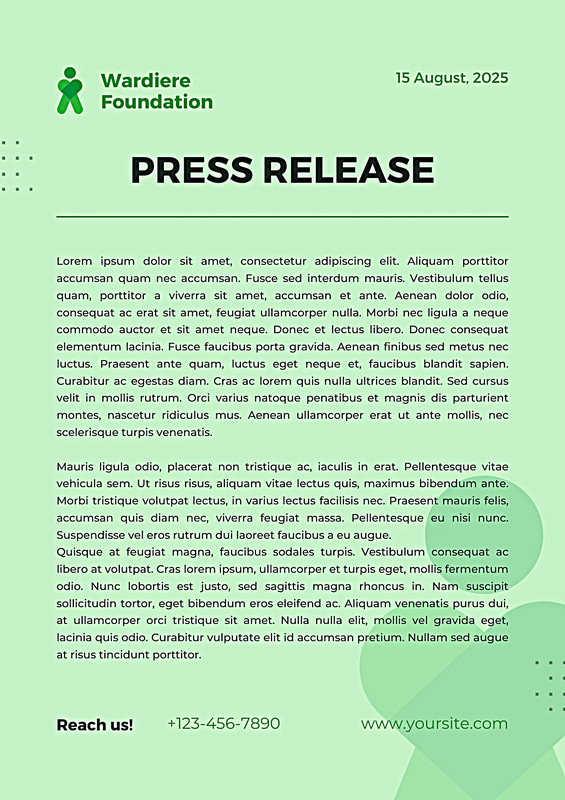 General Purpose Press Release Document - Professional Business Communication Template for Clear Media Announcements