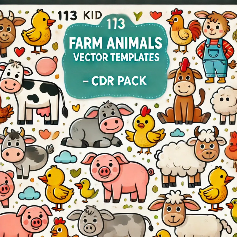113 Farm Animals Vector Templates - CDR Pack - Versatile Wildlife Illustrations for Designers and Creative Projects