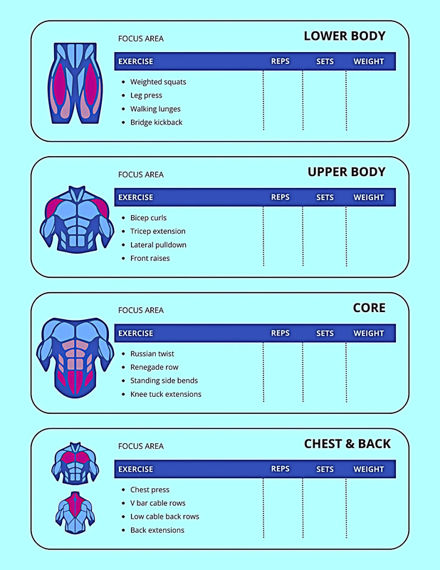 Dark Blue & Red Graphic Workout Tracker - Dynamic Fitness Planner for Personal and Professional Training Success