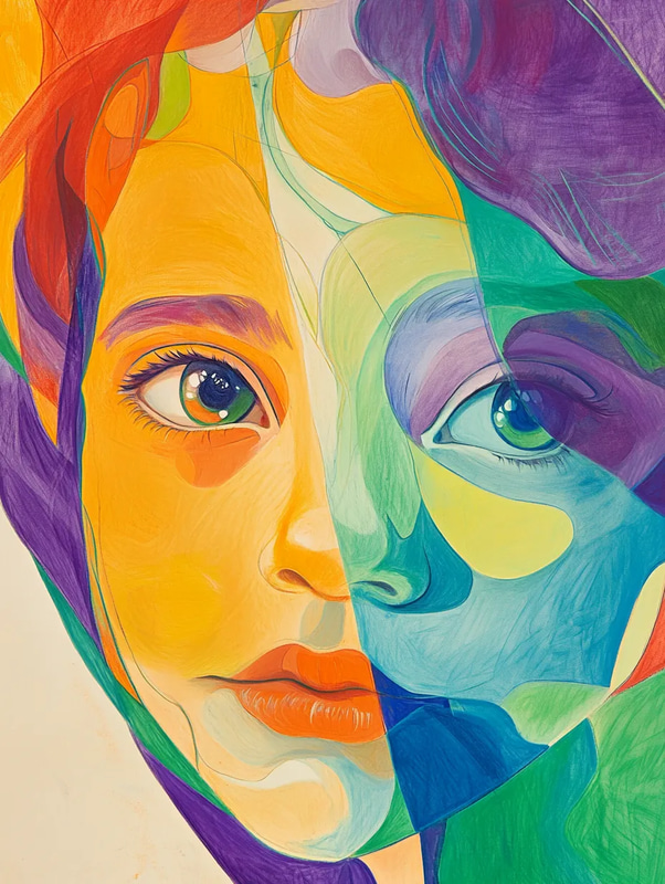 Bright Cheerful Abstract Child Portrait - Vibrant Contemporary Abstract Portrait Art for Creative Spaces and Personal Expression