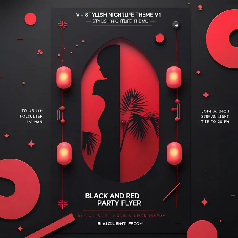 Black and Red Party Flyer Template V1 - Stylish Nightlife Theme - Versatile Promo Kit for Marketers and Event Creators