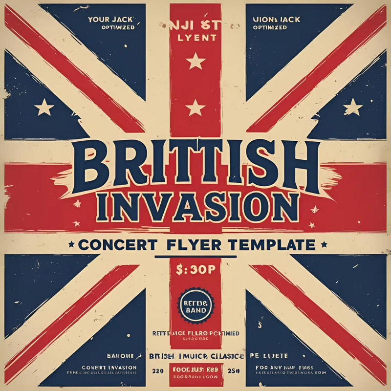 British Invasion Concert Flyer Template - Retro Music Performance Marketing Design for Event Promotion and Creative Campaigns