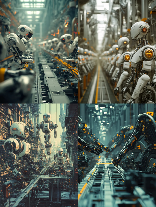 Robotic Assembly Line in Motion - Digital Art - Futuristic Robotics Illustration for Creative Sci-Fi Projects and Visual Storytelling