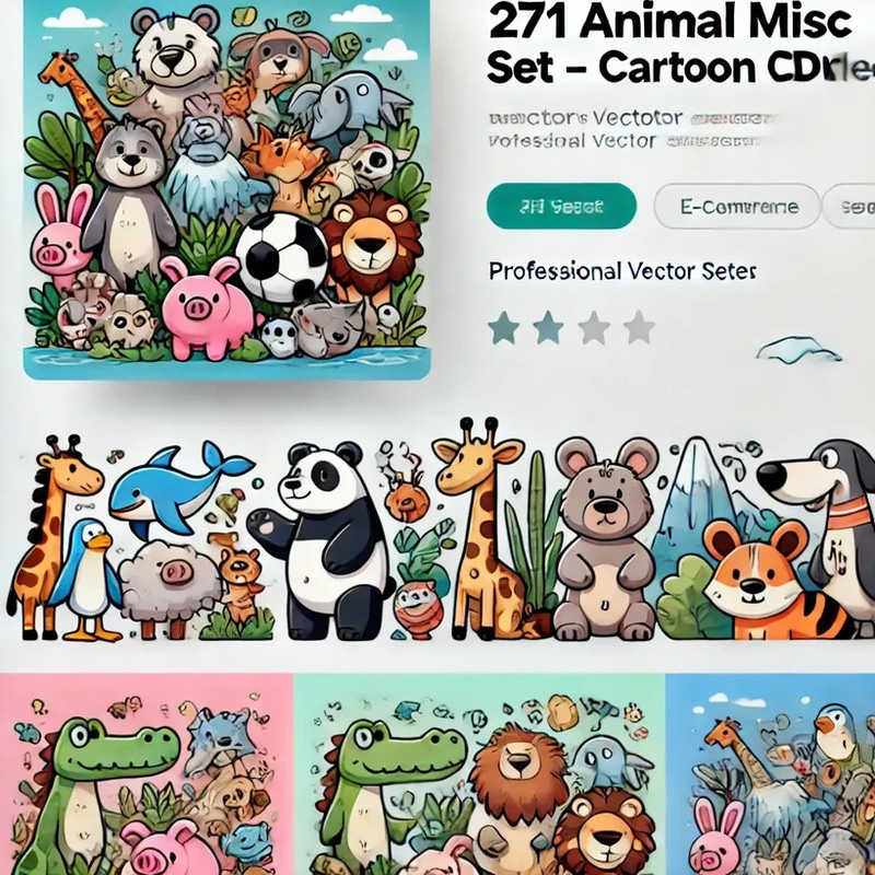 271 Animal Misc Vector Set - Cartoon Collection for Creative Wildlife Illustrations and Fun Projects
