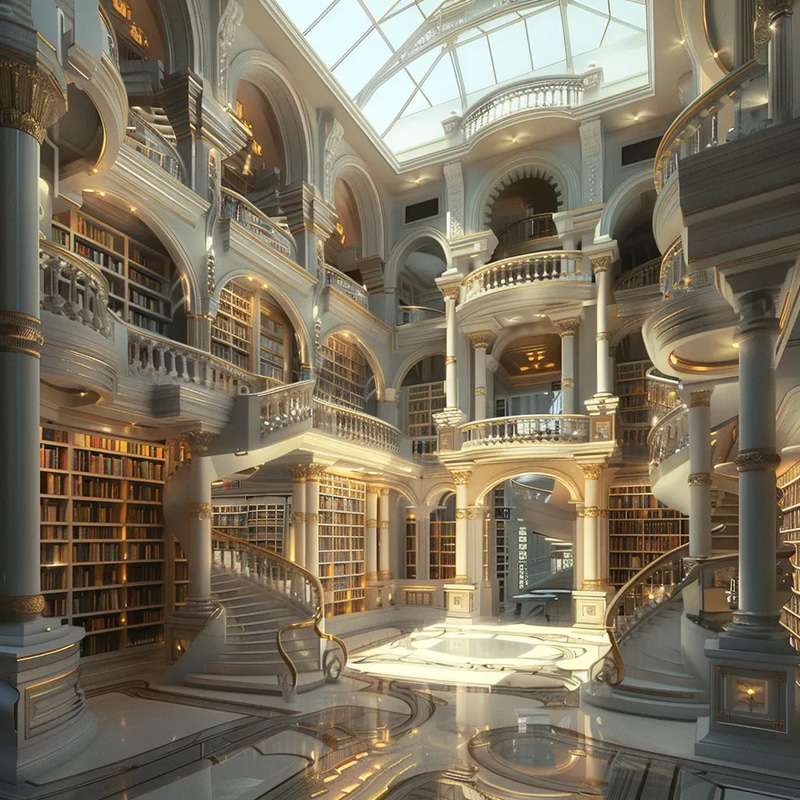 The Infinite Archive - Celestial Library Concept Art - Immersive Architectural Vision for Creatives and Storytellers