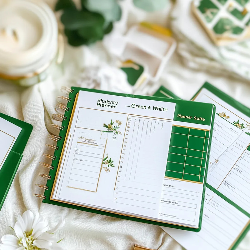 Student Clarity Green & White Planner Suite - Clean Academic Organizer for Focused Study and Productivity