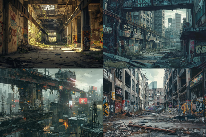 Neon Graveyard Decaying Metropolis - Vibrant Digital Environmental Illustrations for Creatives and Storytellers