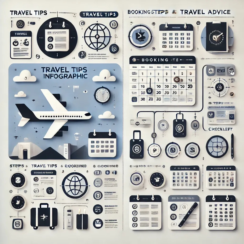 Travel Tips Infographic - Booking Steps & Travel Advice - Clear Visual Guide for Travelers and Content Creators