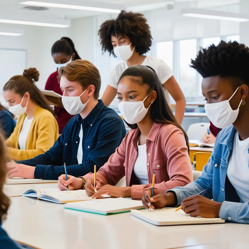 Students in Masks at College - Cinematic Educational Stock Video for Science and Medical Awareness