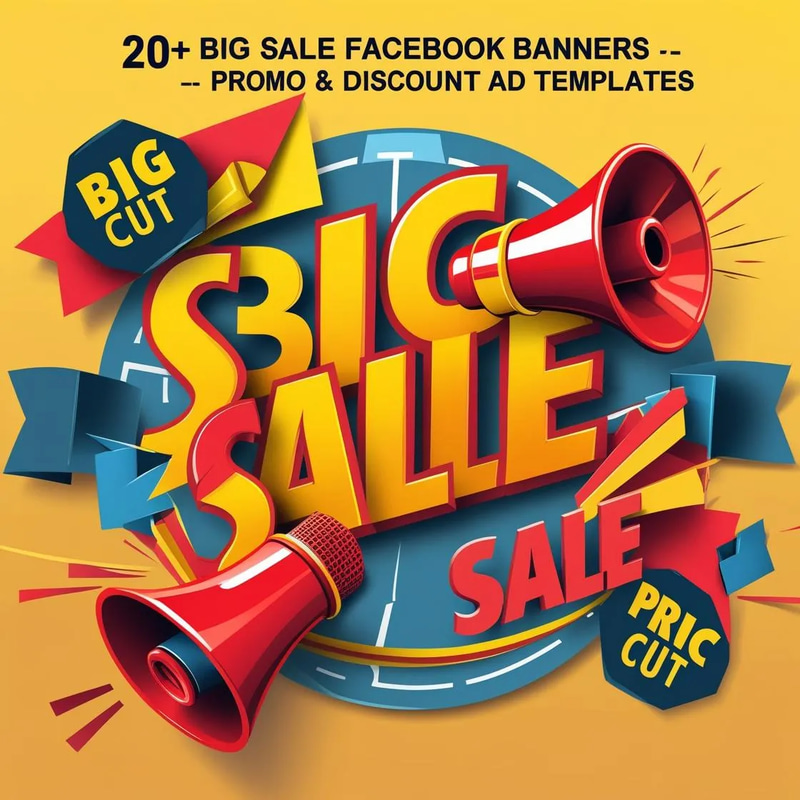20+ Big Sale Facebook Banners Promo & Discount Ad Templates - Vibrant BlueWave Social Media Ads for Engaging Campaigns and Increased Conversions