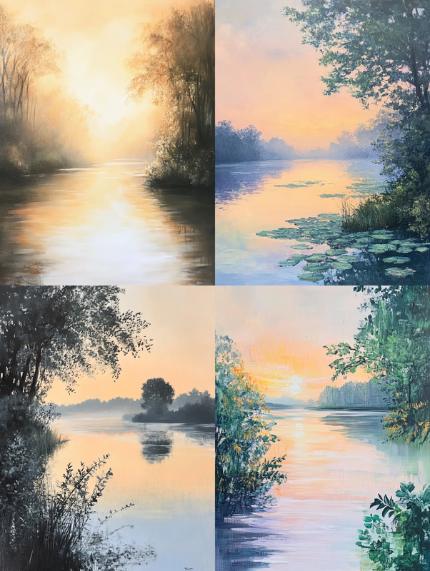 Riverside Sunrise Scene Acrylic Art - Vibrant Traditional Acrylic Painting for Artistic Decor and Creative Inspiration
