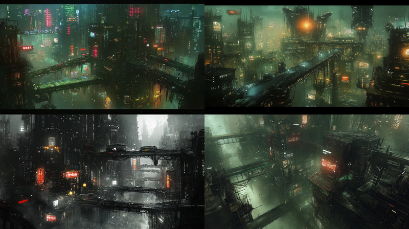 Cyberpunk Space Art - Dystopian City with Towering Skyscrapers - Futuristic Sci-Fi Vector Art for Designers and Creative Projects