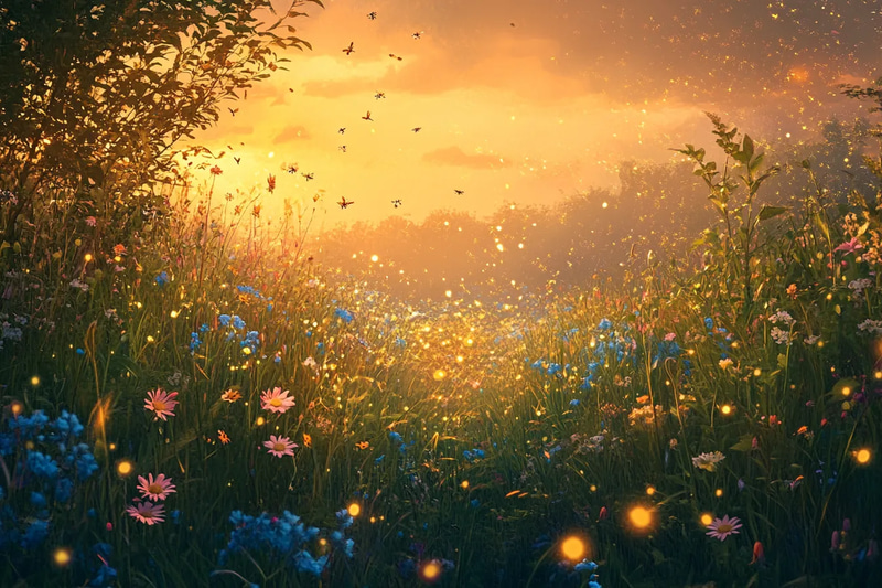 Ember glow - Sunset Wildflower Field - Immersive Digital Seasonal Environment Art for Creative Projects and Visual Storytelling
