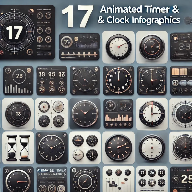 17 Animated Timer & Clock Infographics - Dynamic Visual Timers for Engaging Presentations and Digital Content Creators